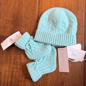 Ralph Lauren Baby 6M-9M Cashmere Beanie and Bootie Set New